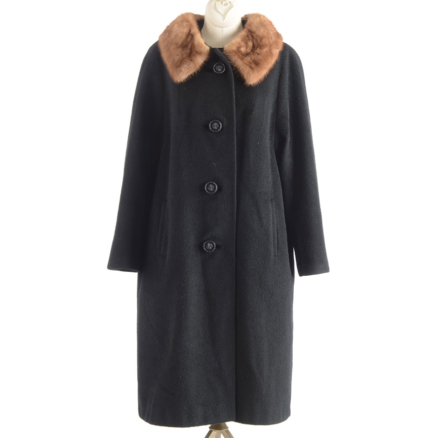 1960s Wool Blend Coat with Pastel Mink Collar