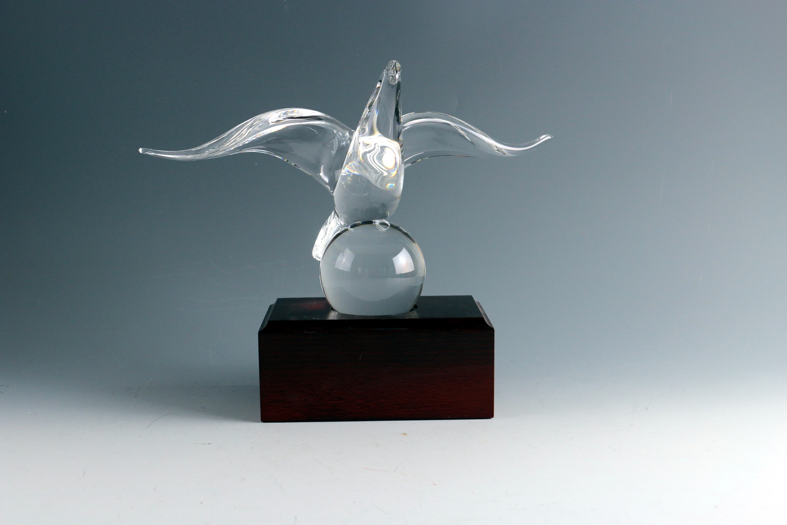 Signed Steuben Glass Seagull on Wood Base