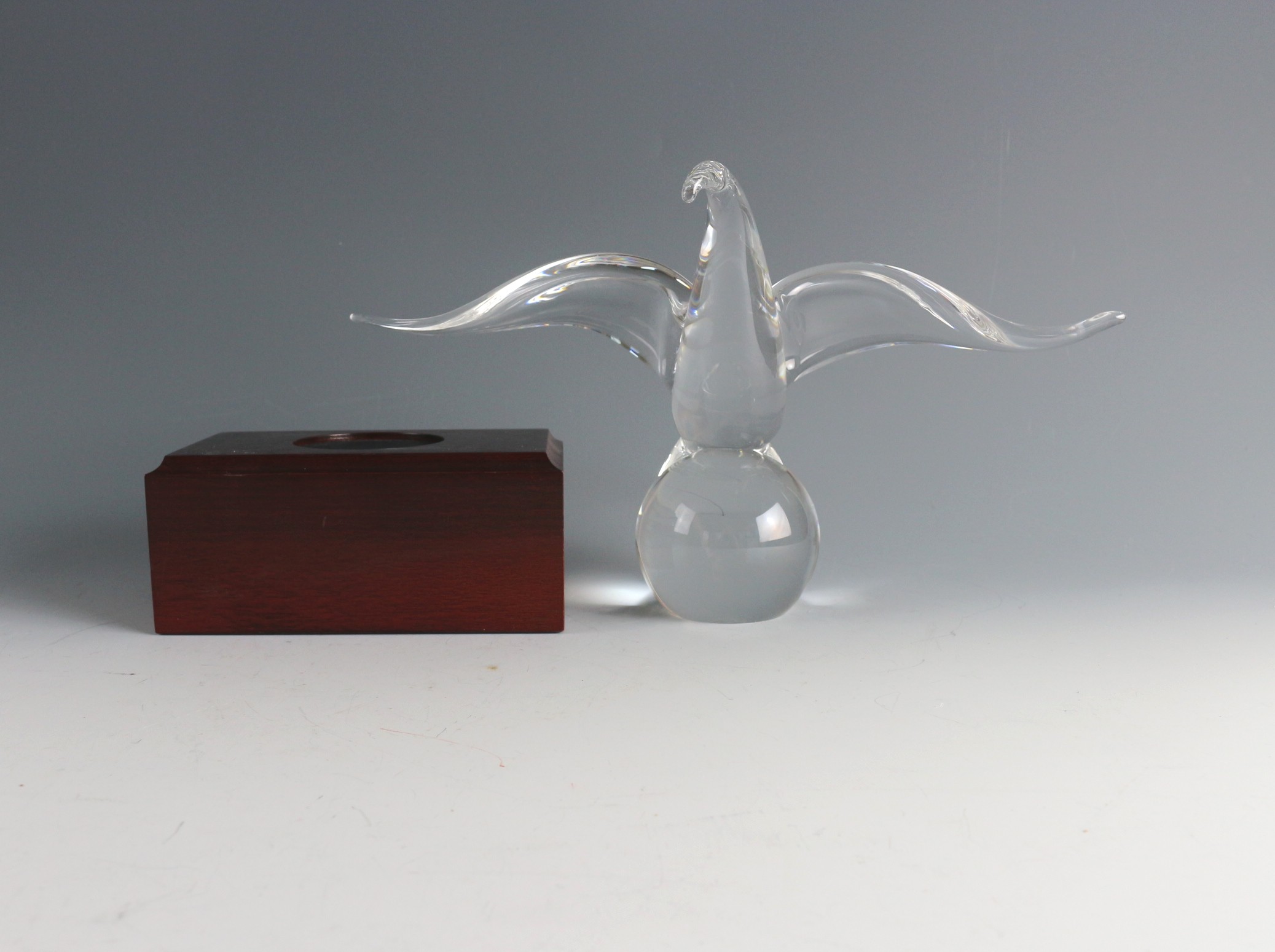 Signed Steuben Glass Seagull on Wood Base