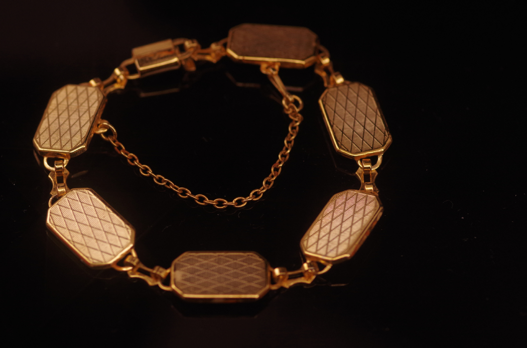 Vintage Damascene Bird and Flower Bracelet