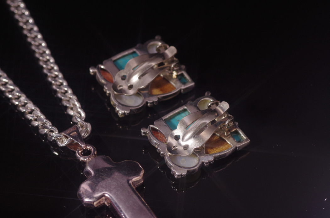 Sterling Silver Earrings and Cross with Bracelet