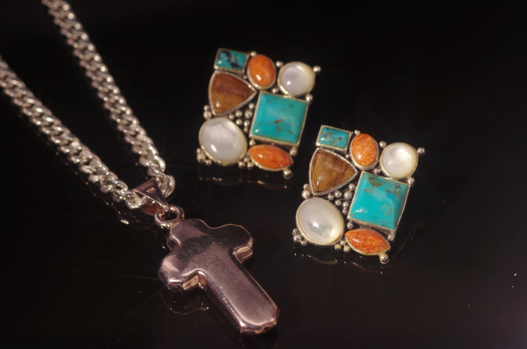 Sterling Silver Earrings and Cross with Bracelet