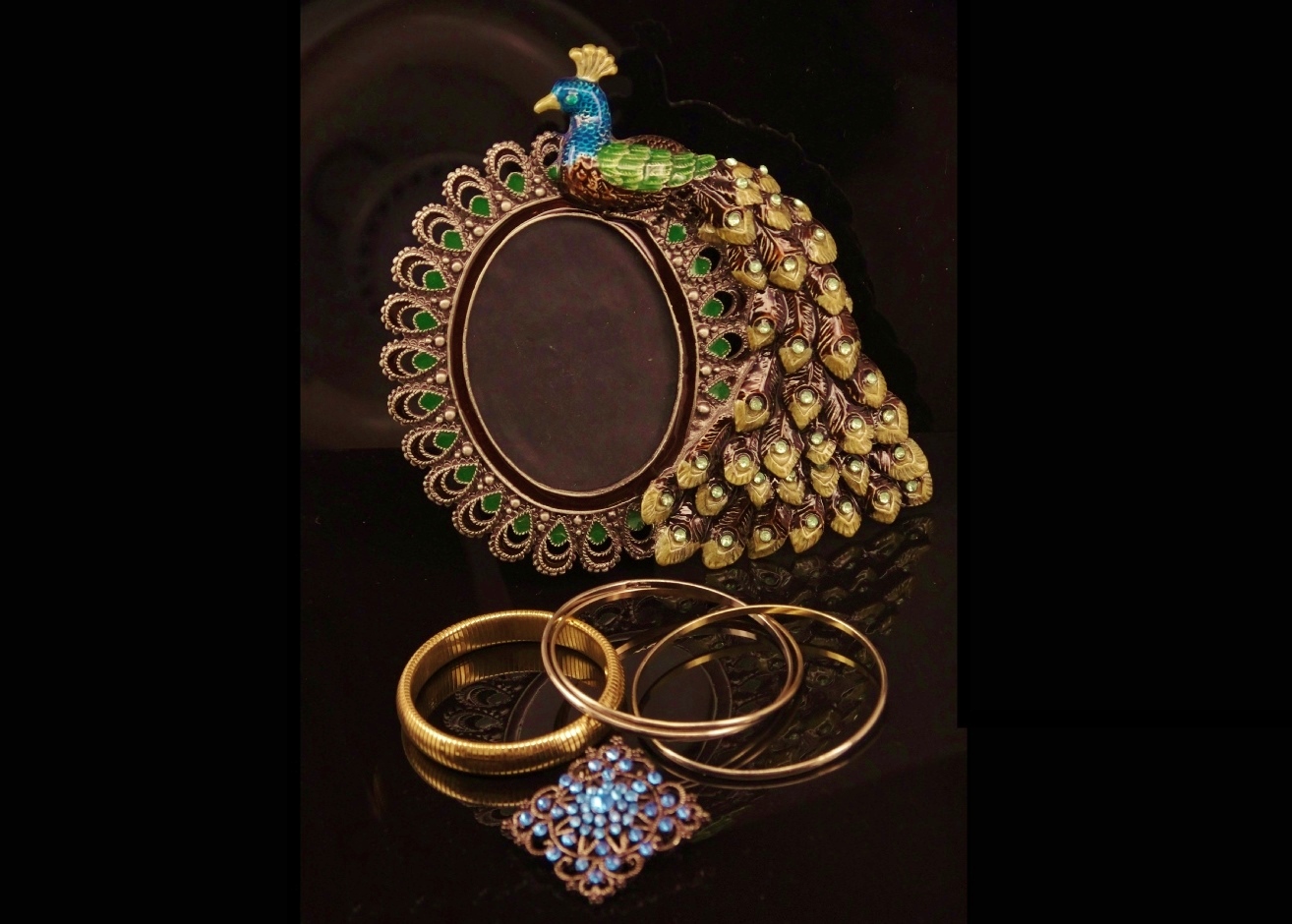 Bejeweled Peacock Picture Frame, Crystal Pin and More