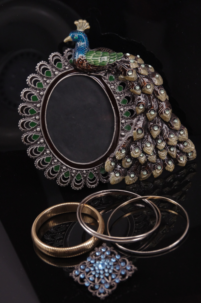 Bejeweled Peacock Picture Frame, Crystal Pin and More