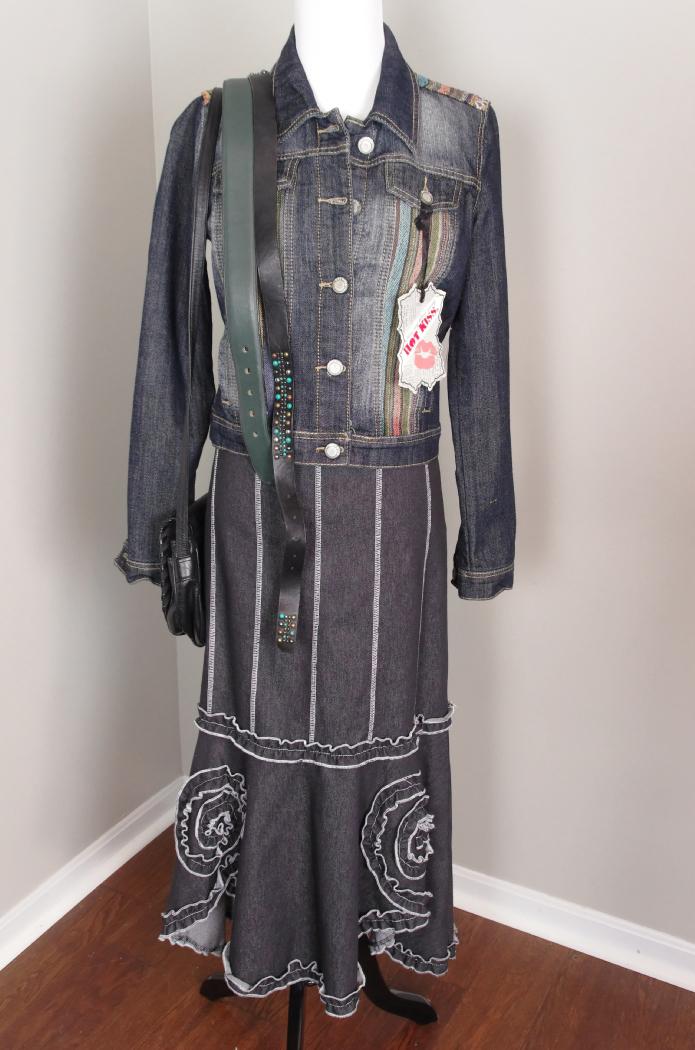 Designer Denim Outfit with Svetlana Skirt and Hot Kiss Jacket