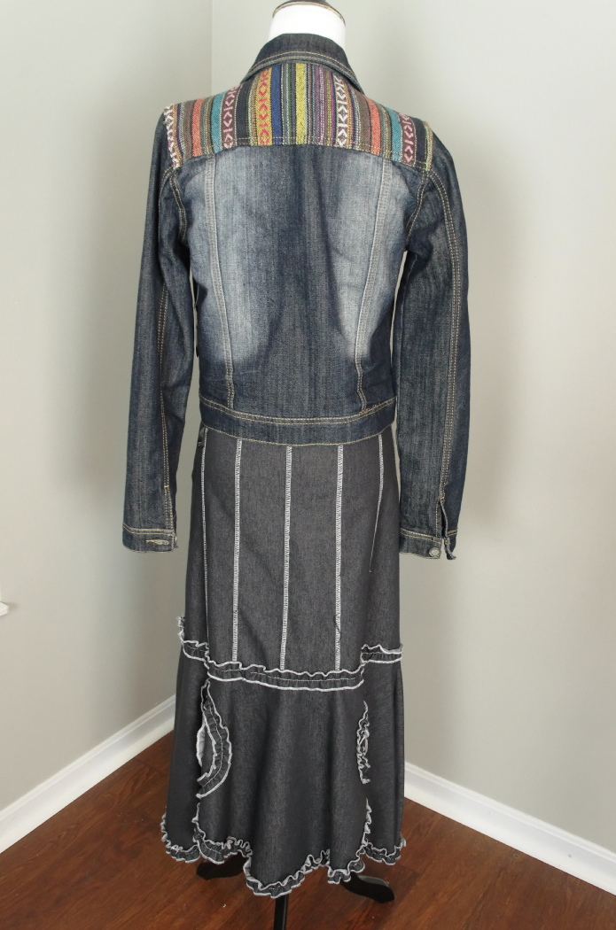 Designer Denim Outfit with Svetlana Skirt and Hot Kiss Jacket