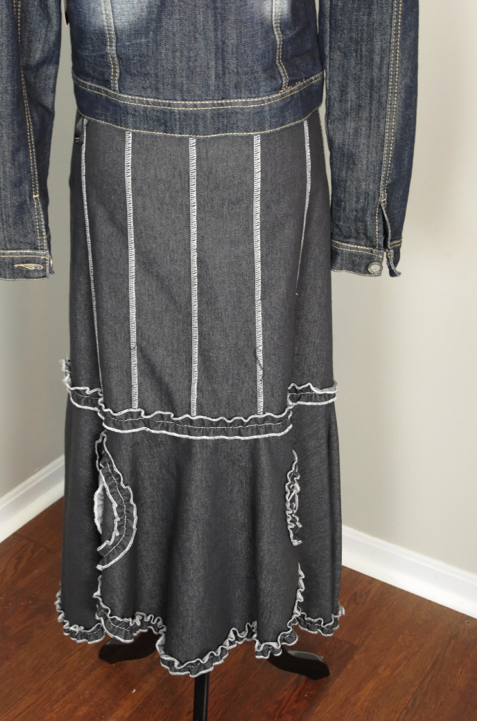Designer Denim Outfit with Svetlana Skirt and Hot Kiss Jacket