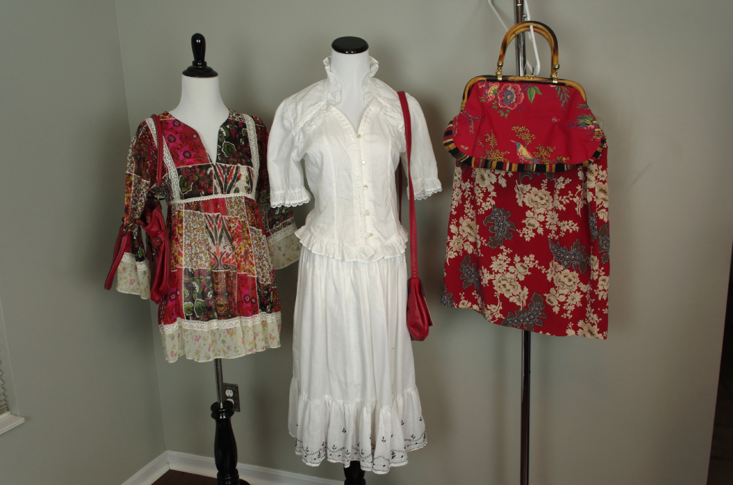 Vintage Clothing and Purses in White and Red Tones