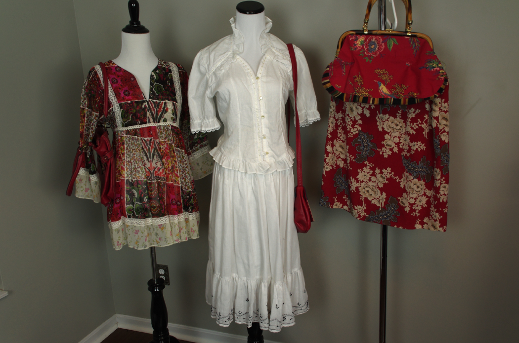 Vintage Clothing and Purses in White and Red Tones