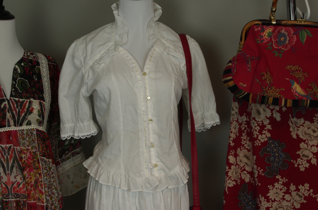 Vintage Clothing and Purses in White and Red Tones