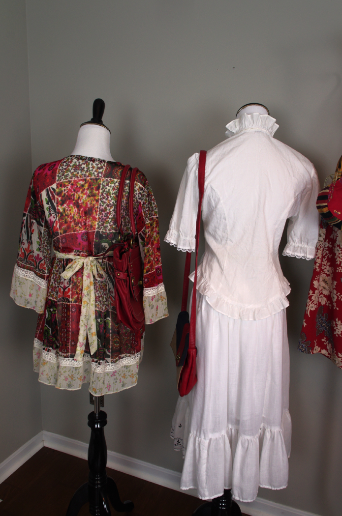 Vintage Clothing and Purses in White and Red Tones