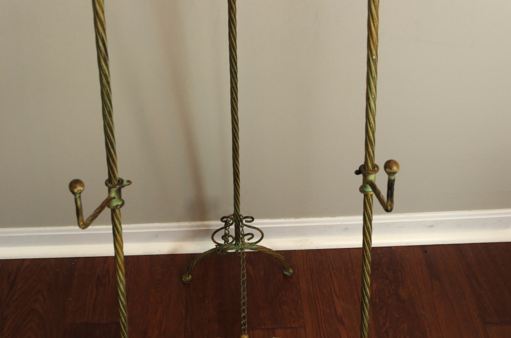 Vintage Wrought Iron Easel with Green & Gold Shabby Chic Finish