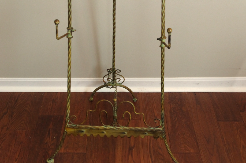 Vintage Wrought Iron Easel with Green & Gold Shabby Chic Finish