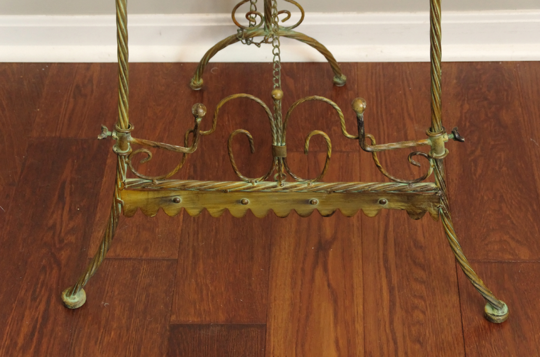 Vintage Wrought Iron Easel with Green & Gold Shabby Chic Finish