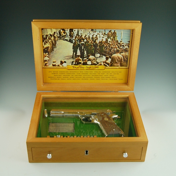 1911 Colt .45 WWII Commemorative Pistol in a Bamboo Like Case