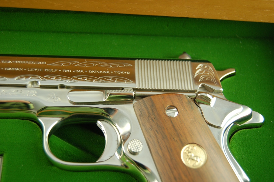 1911 Colt .45 WWII Commemorative Pistol in a Bamboo Like Case