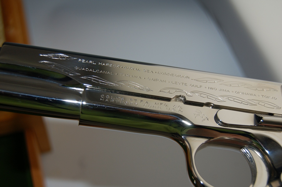 1911 Colt .45 WWII Commemorative Pistol in a Bamboo Like Case