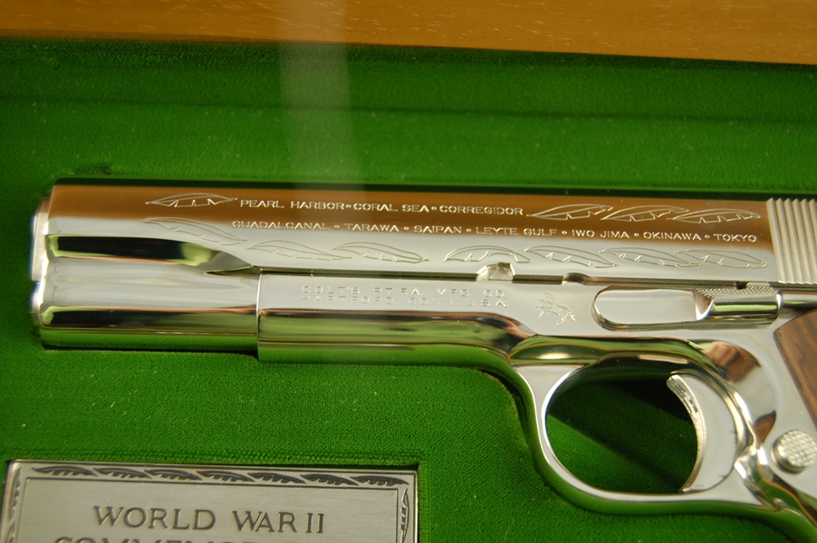 1911 Colt .45 WWII Commemorative Pistol in a Bamboo Like Case