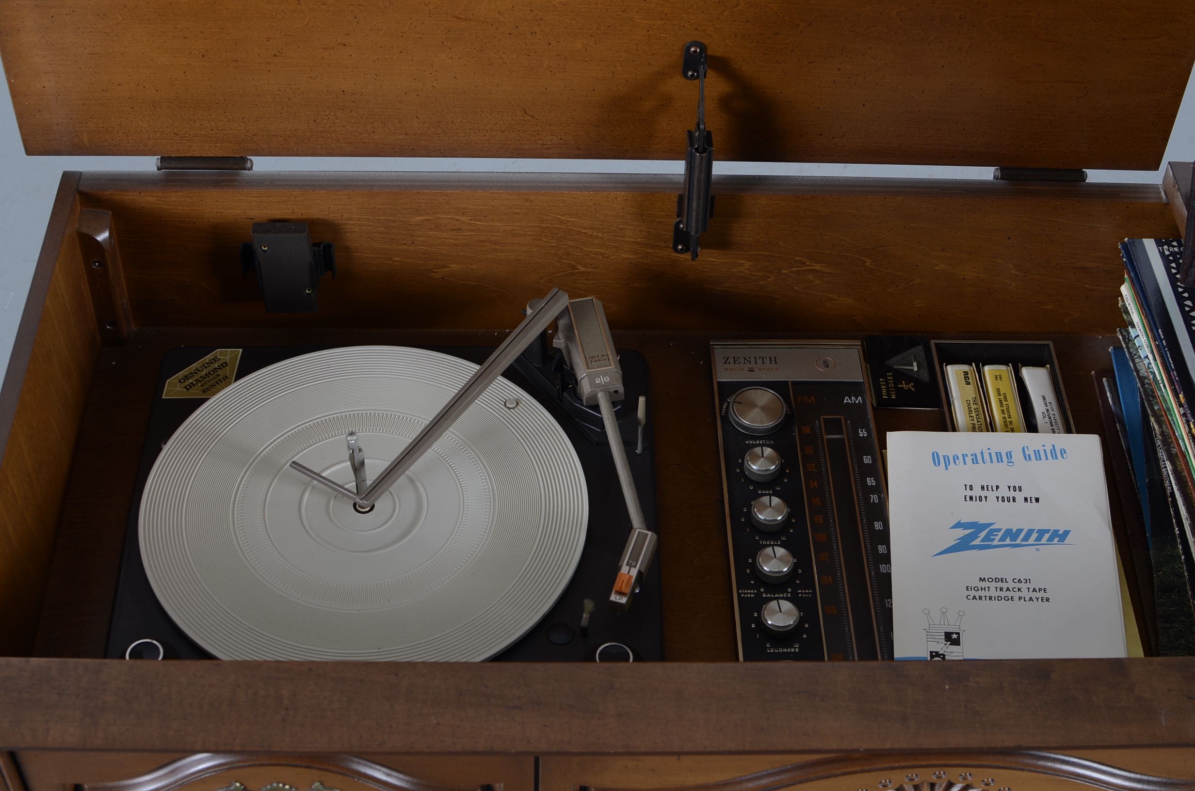 Vintage Zenith Stereo Console Phonograph and Record Collection
