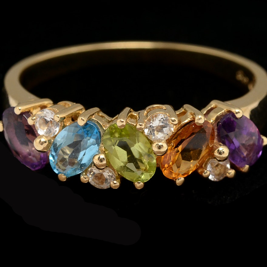 14 K Yellow Gold Multi-Color Stone Ring