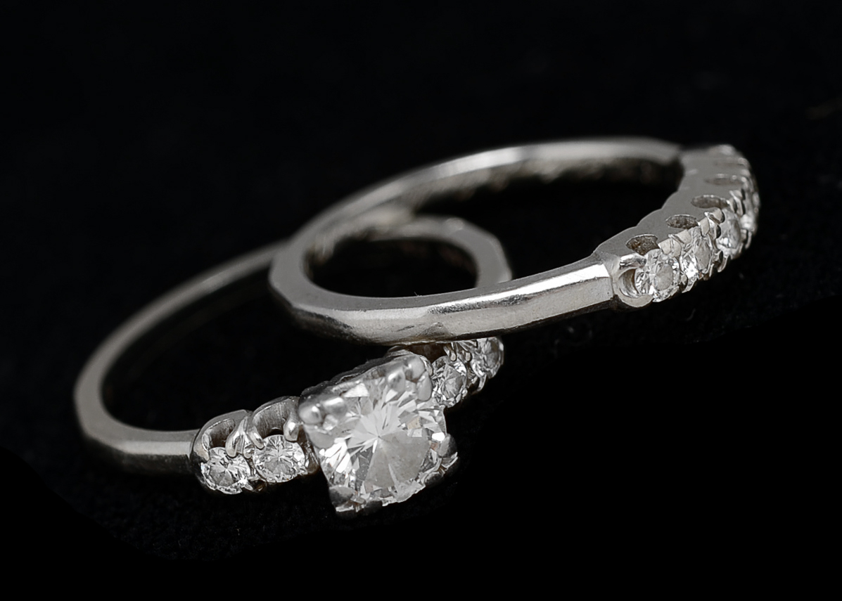 1950s Vintage 14 K White Gold and Diamond Wedding Ring Set