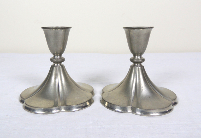 Seth Thomas Mantel Alarm Clock and Pewter Candle Holders