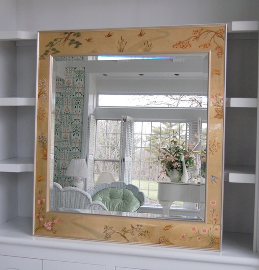 La Barge Hand Painted Floral Frame Mirror