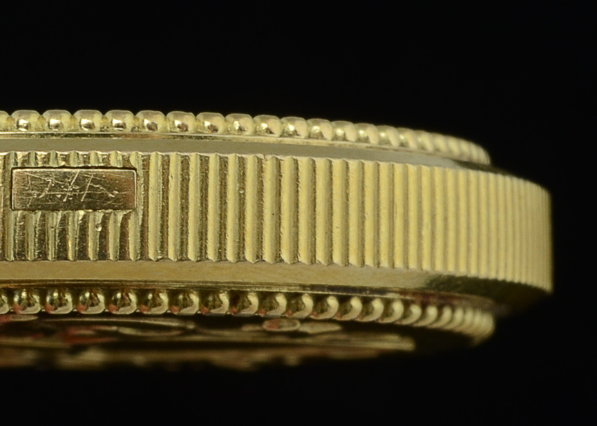 18 K Yellow Gold Swiss Schweiz Svizzera Coin Pocket Watch Pendant