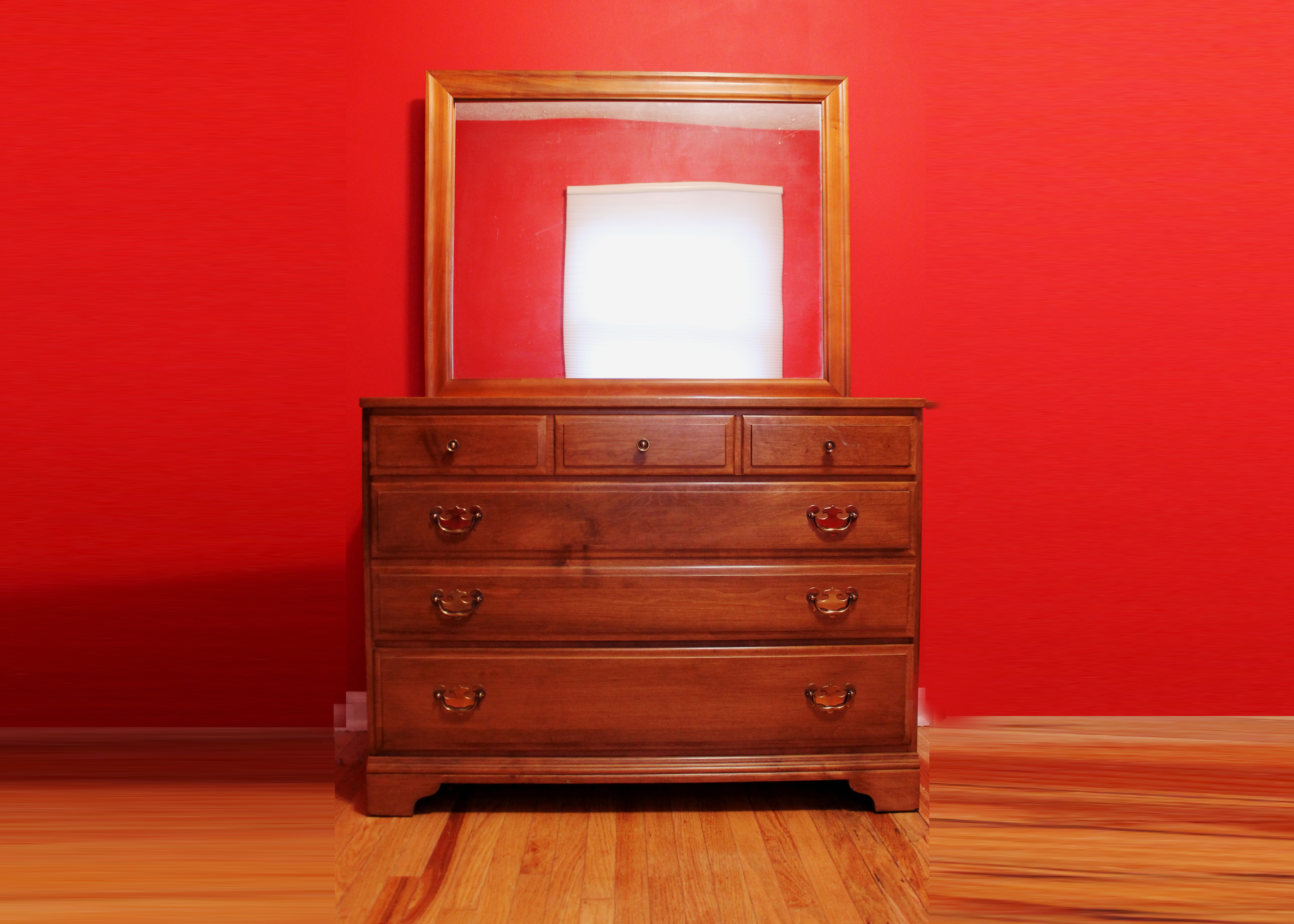 Vintage Kling Colonial Solid Maple Dresser with Framed Mirror