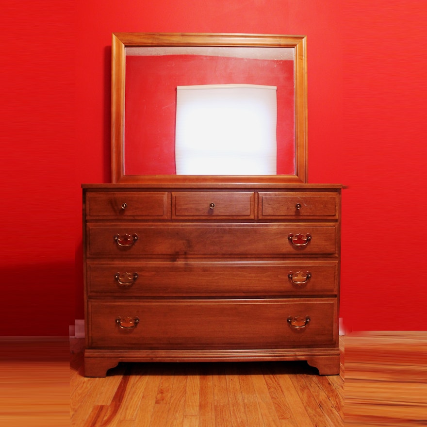 Vintage Kling Colonial Solid Maple Dresser with Framed Mirror
