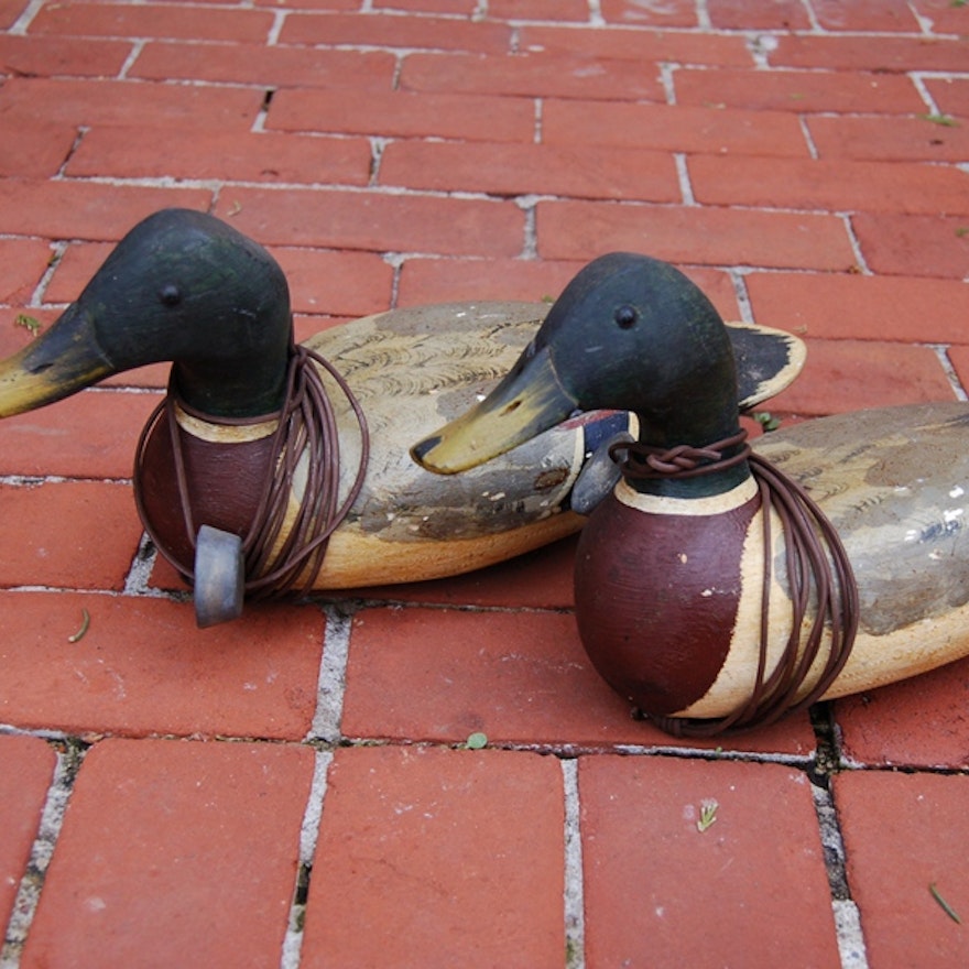 Pair of Illinois River Style Mallard Decoys With Lead Weights