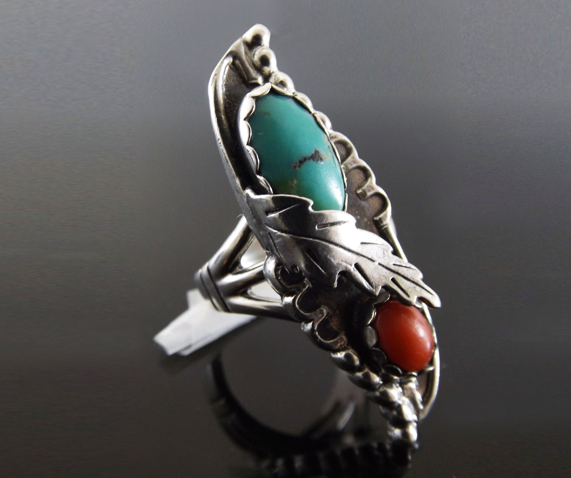 Sterling Silver Ring with Coral and Turquoise