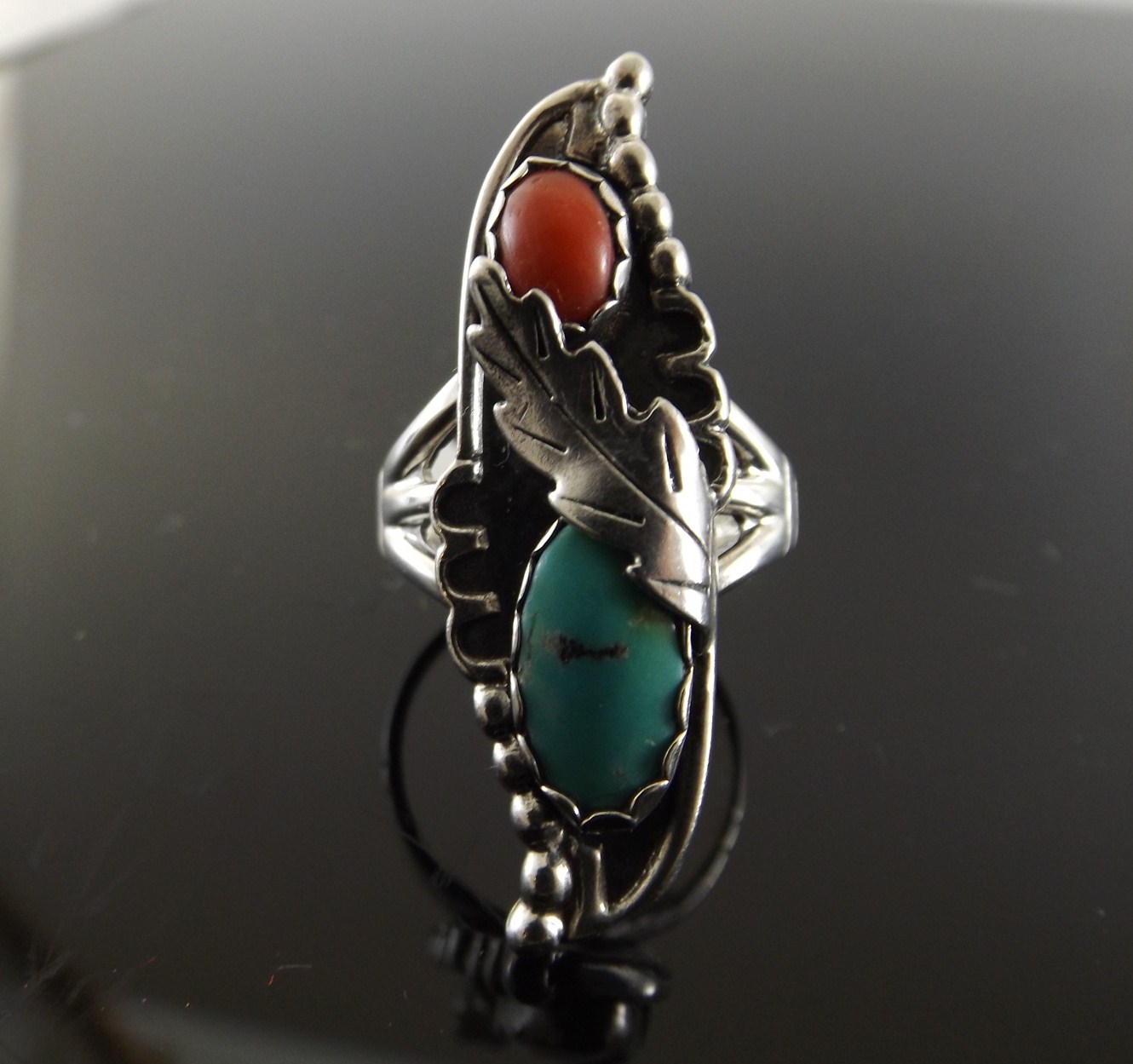 Sterling Silver Ring with Coral and Turquoise