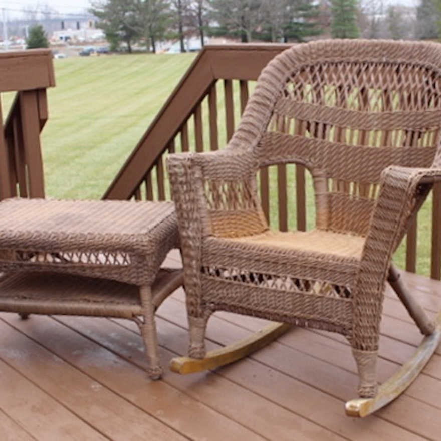 Vinyl Wicker Rocking Chair and Table