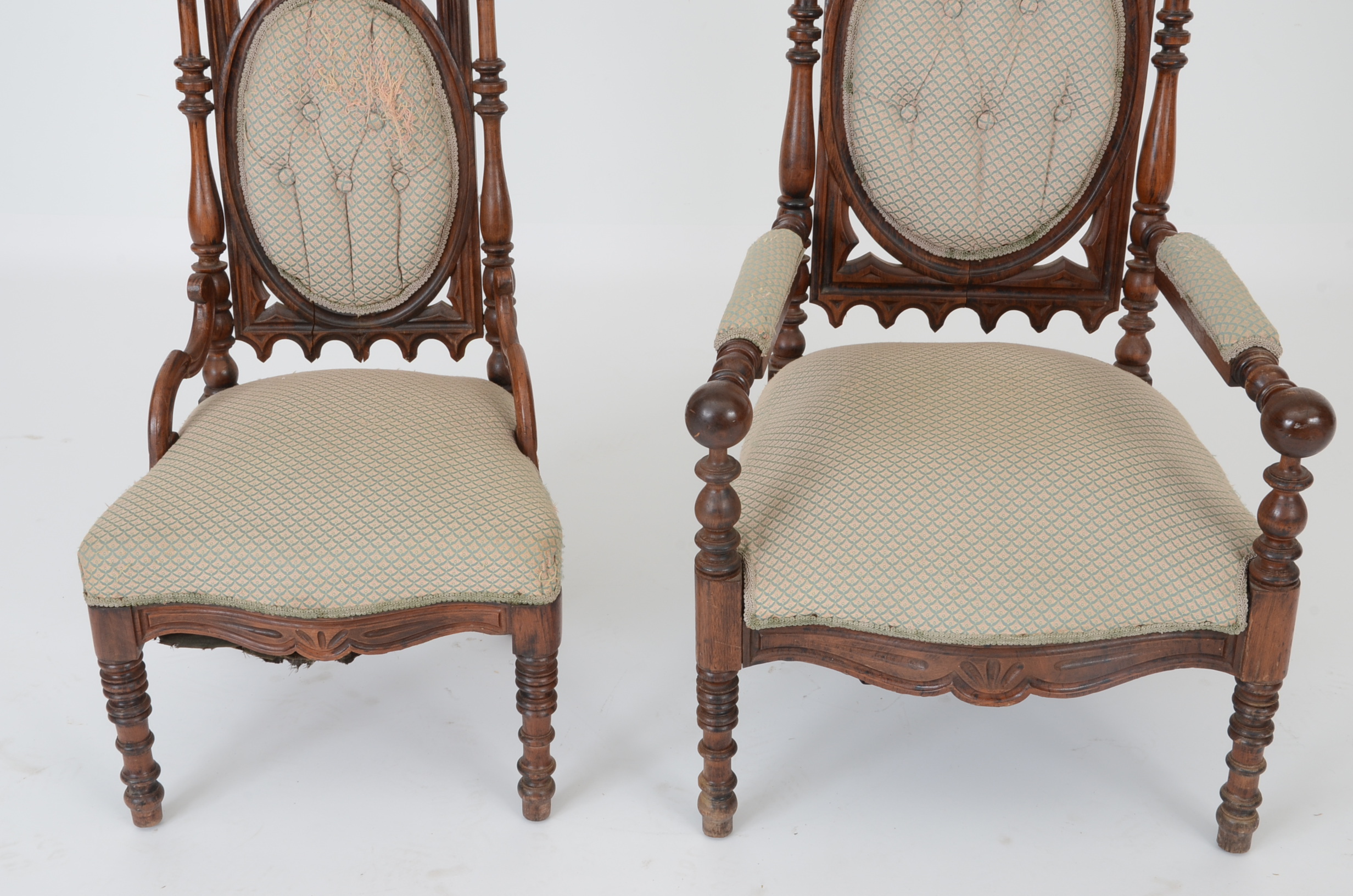 Victorian Gothic Revival His and Hers Chairs