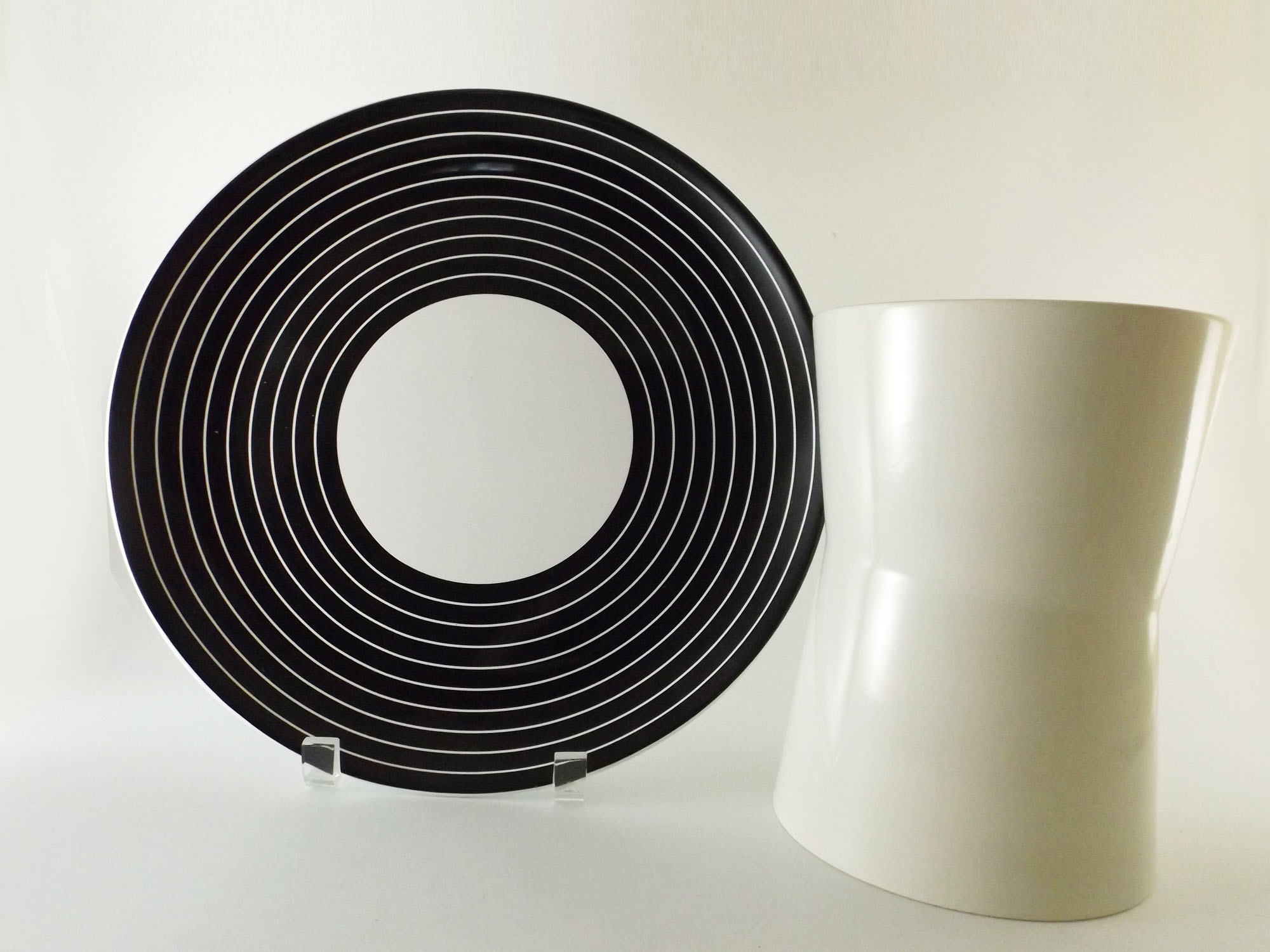 Ikea Black and White Ceramic Plate and White Tapered Vase