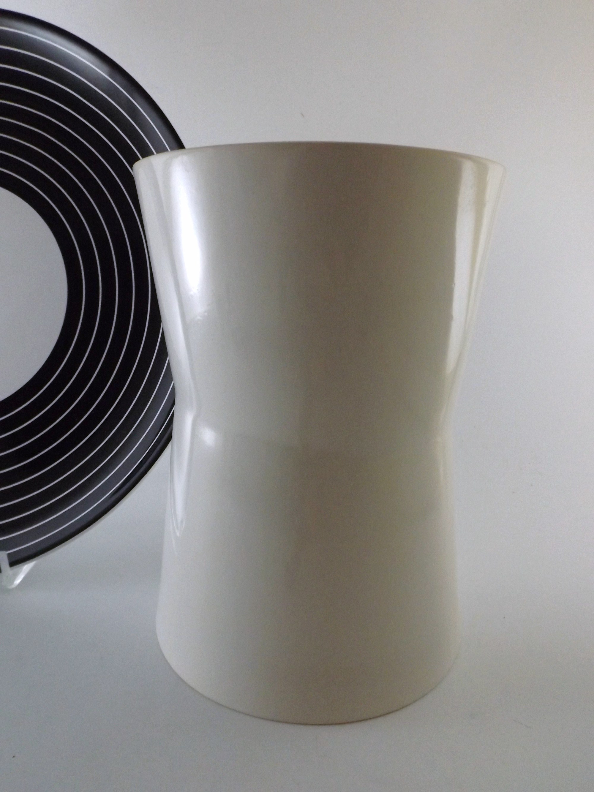 Ikea Black and White Ceramic Plate and White Tapered Vase