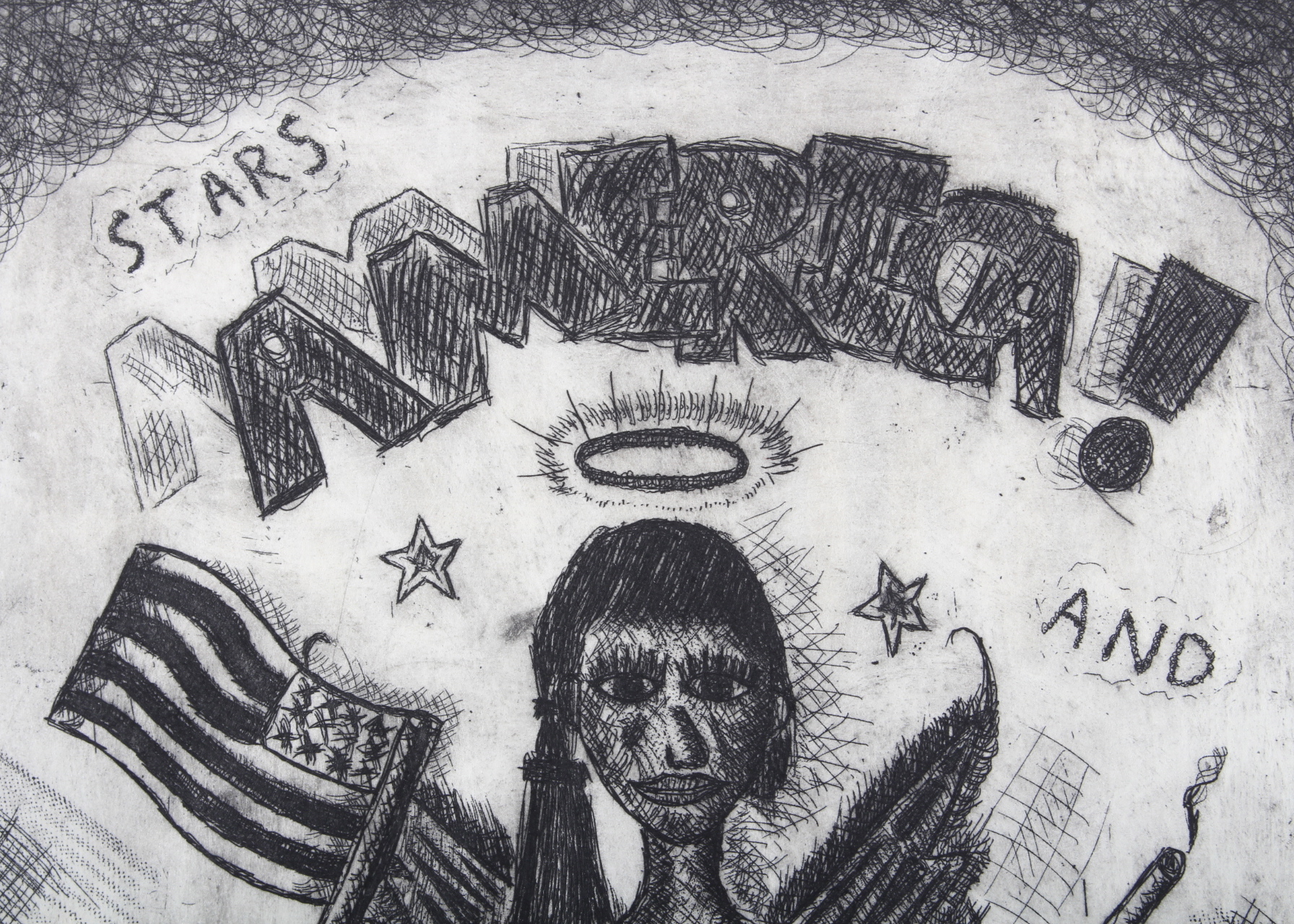 Original Drypoint Outsider Etching "American Woman"