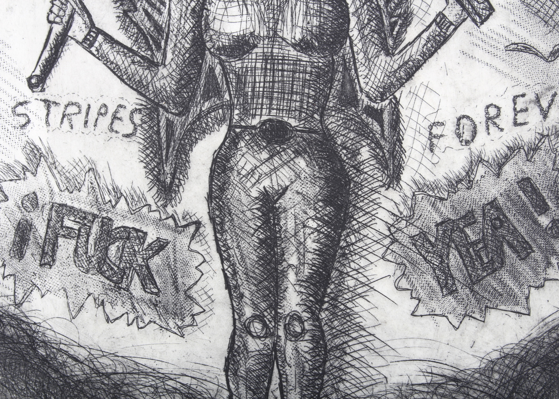 Original Drypoint Outsider Etching "American Woman"