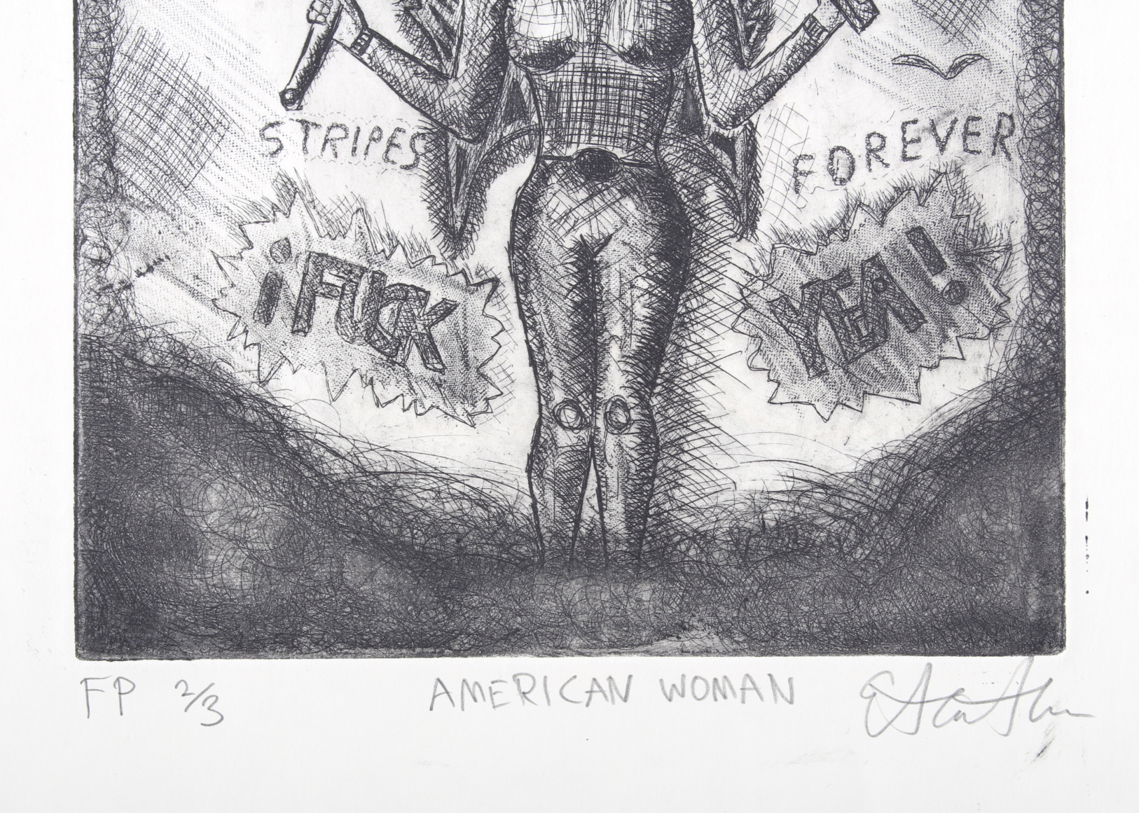 Original Drypoint Outsider Etching "American Woman"