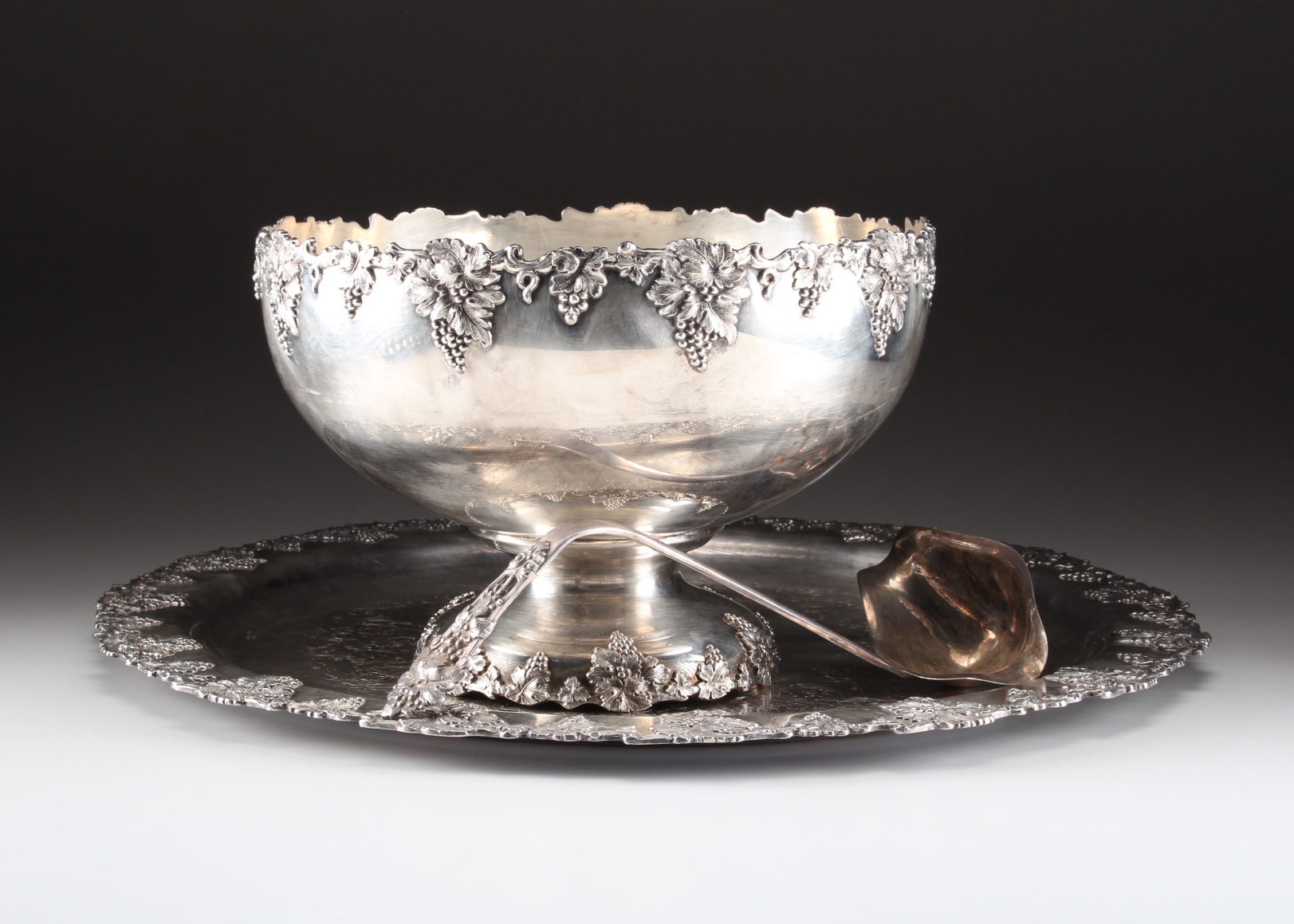 International Silver Co. Silver Plated Punch Bowl, Ladle & Tray