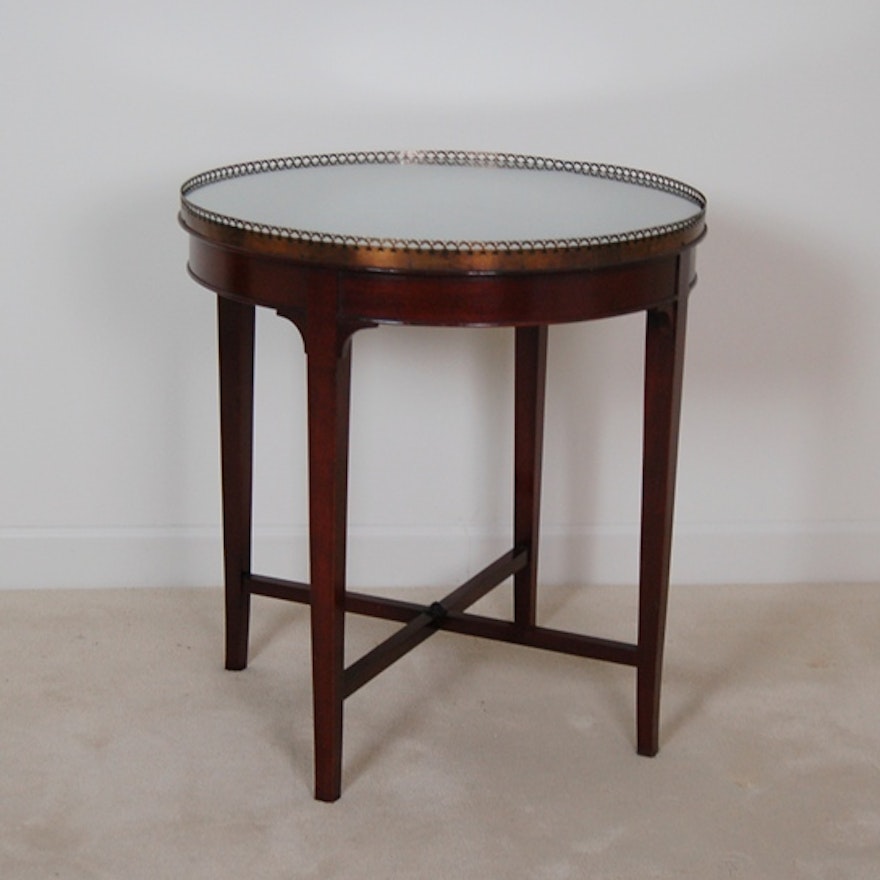 Imperial Round Mahogany End Table with Brass Trim