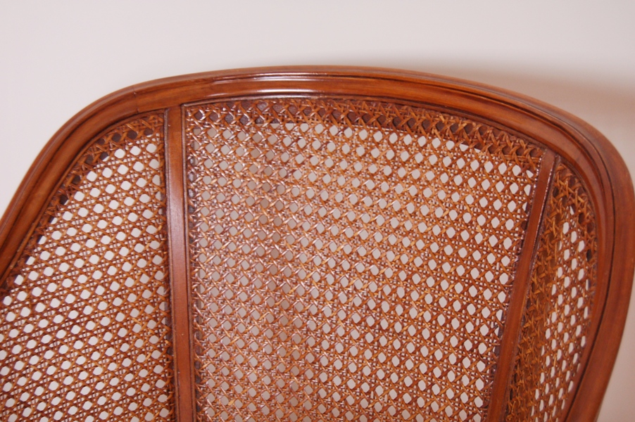 Pair of Caned Armchairs with Creme Cushion