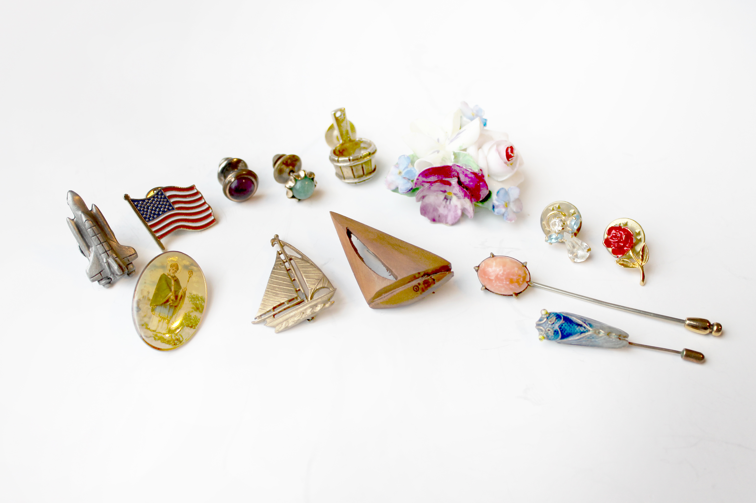 Pouch of Vintage Pins and Tie Tacs