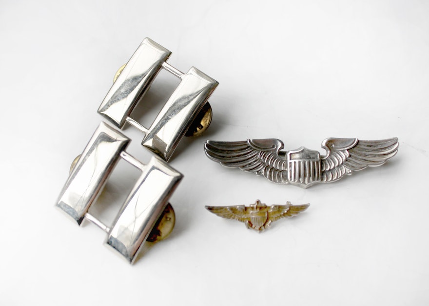 Vintage Military Pins including Sterling Eagle Wings