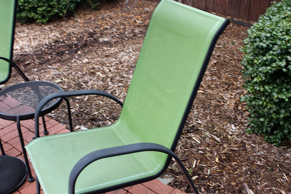 Wrought Iron Outdoor Chairs with Umbrella and Stand