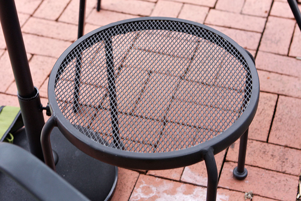 Wrought Iron Outdoor Chairs with Umbrella and Stand