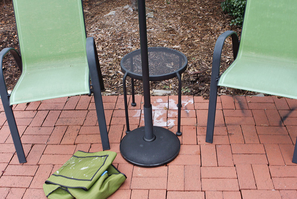 Wrought Iron Outdoor Chairs with Umbrella and Stand