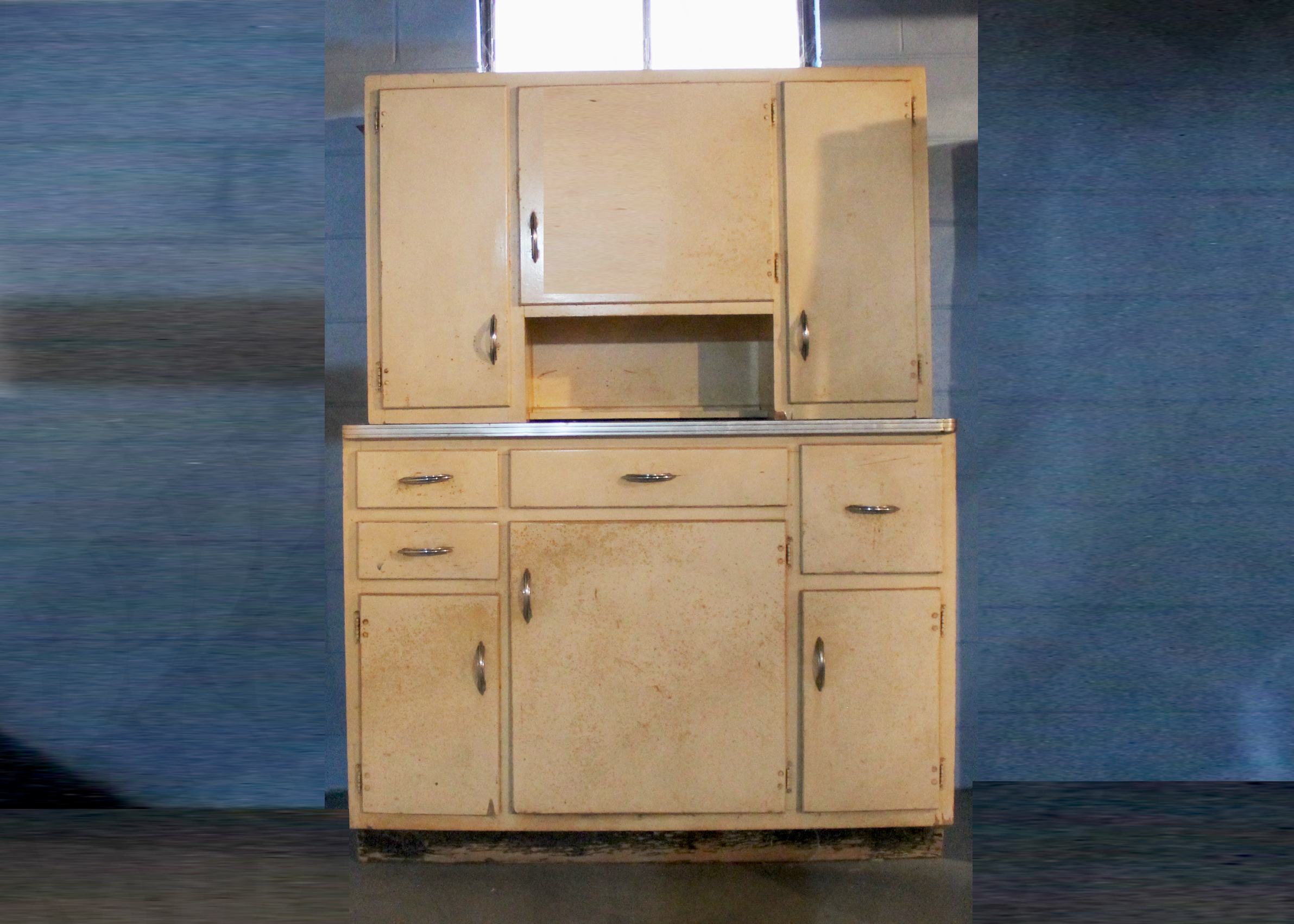 Vintage Hoosier Style Cabinet with Chrome Trim and Handles