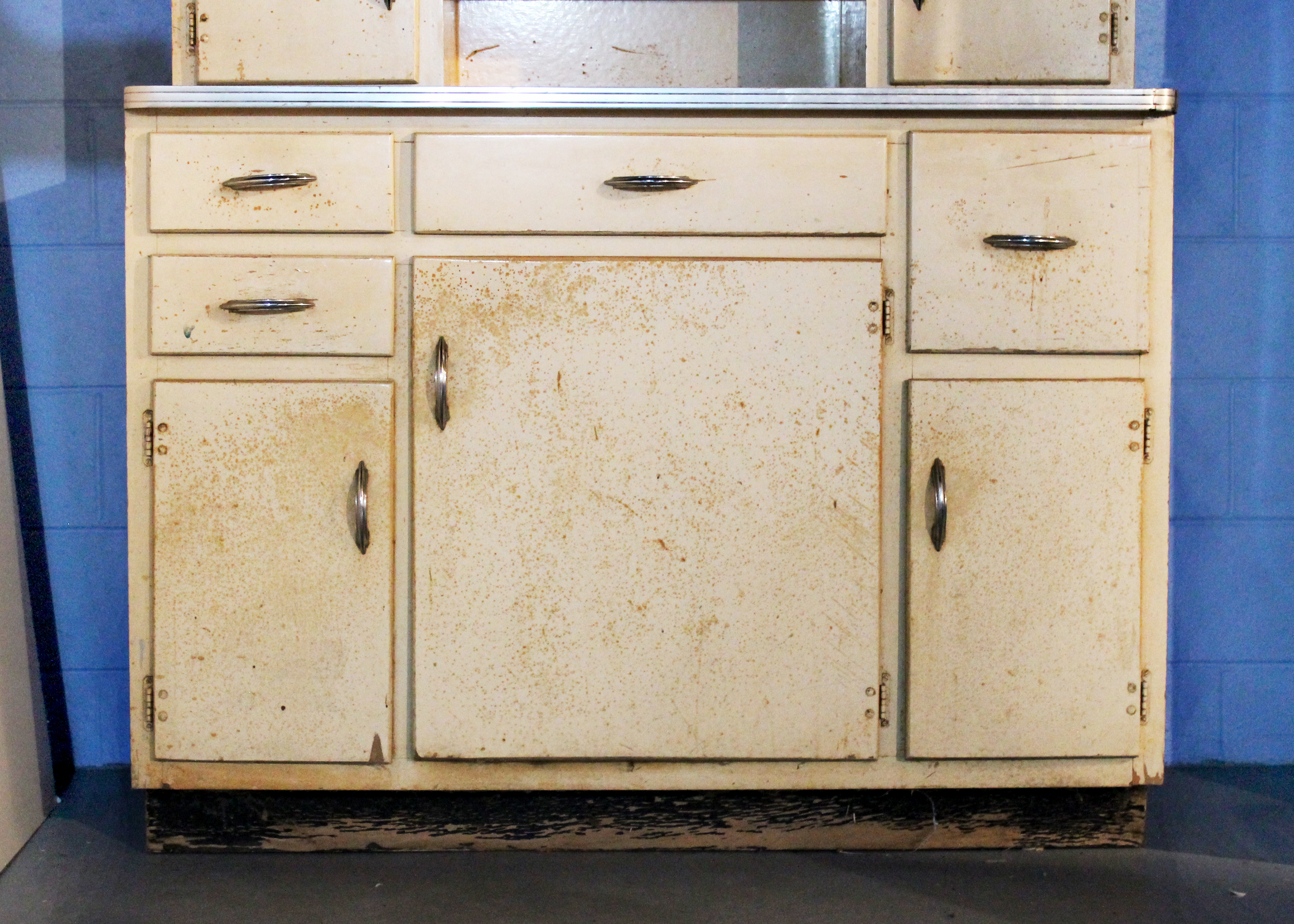 Vintage Hoosier Style Cabinet with Chrome Trim and Handles
